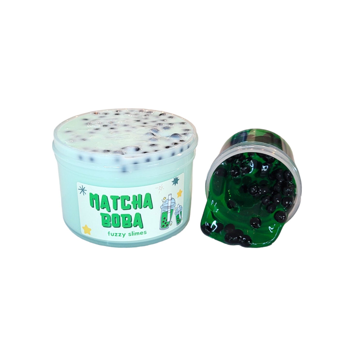 Matcha Boba slime, thick and glossy, clear, Boba beads ~ fuzzy slimes ~ plant scent