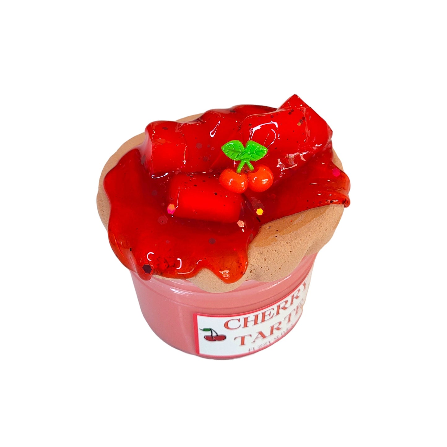 cherry tarte slime, thick and glossy, clay, diy, sponge jelly cube clear drizzle~ fuzzy slimes ~ cherry scented