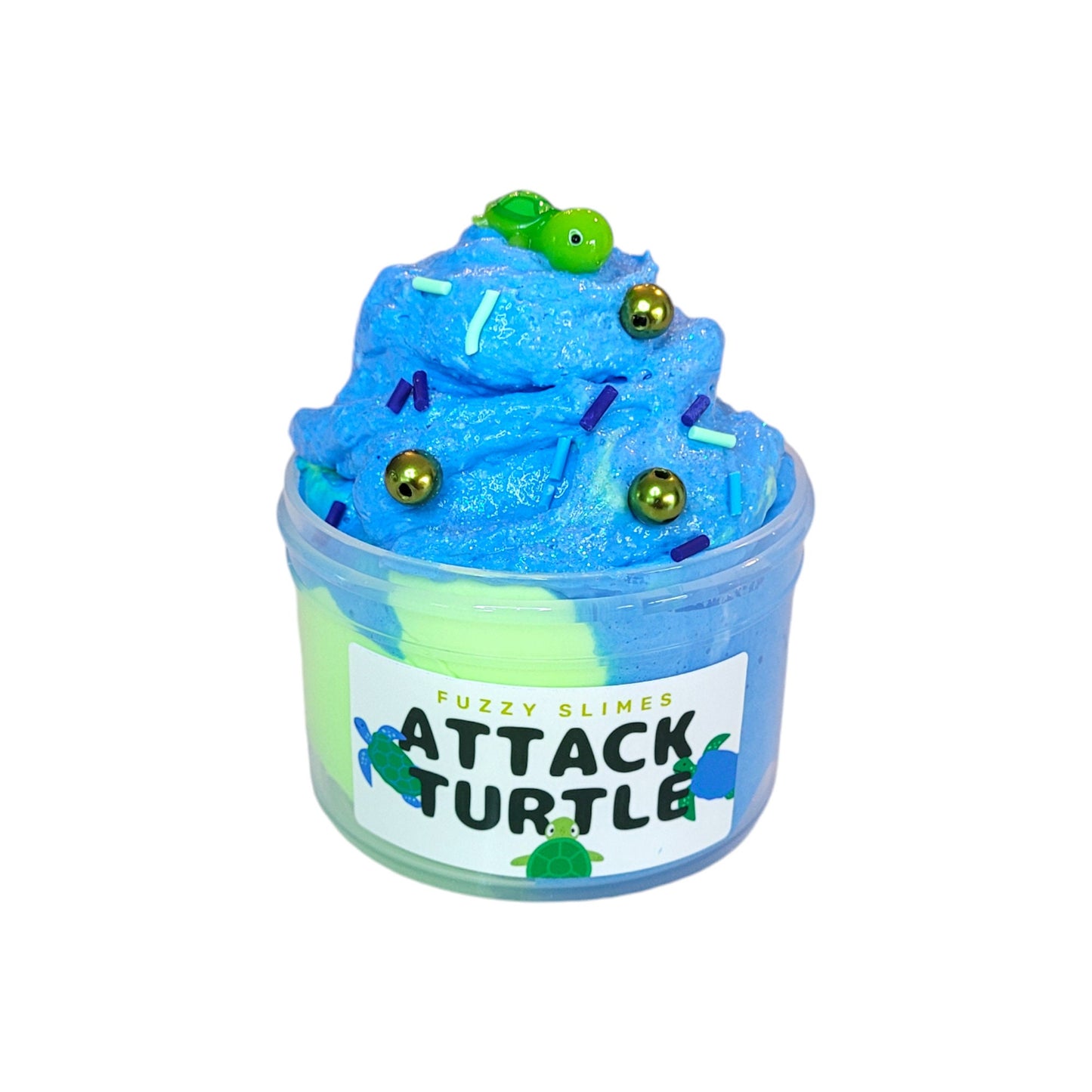 Attack Turtle snow butter slime, Fuzzy slimes, green apple/blue raspberry scent