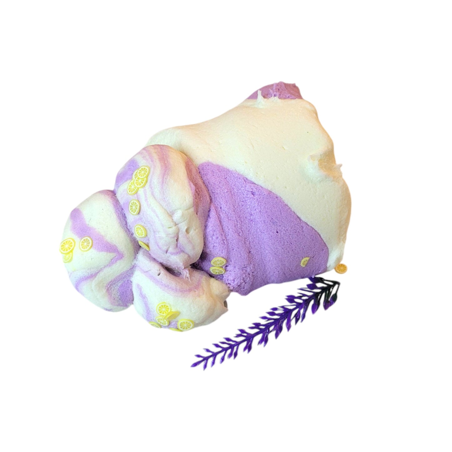 lemon lavender ice cream slime, fuzzy slimes, lemon and lavender scent