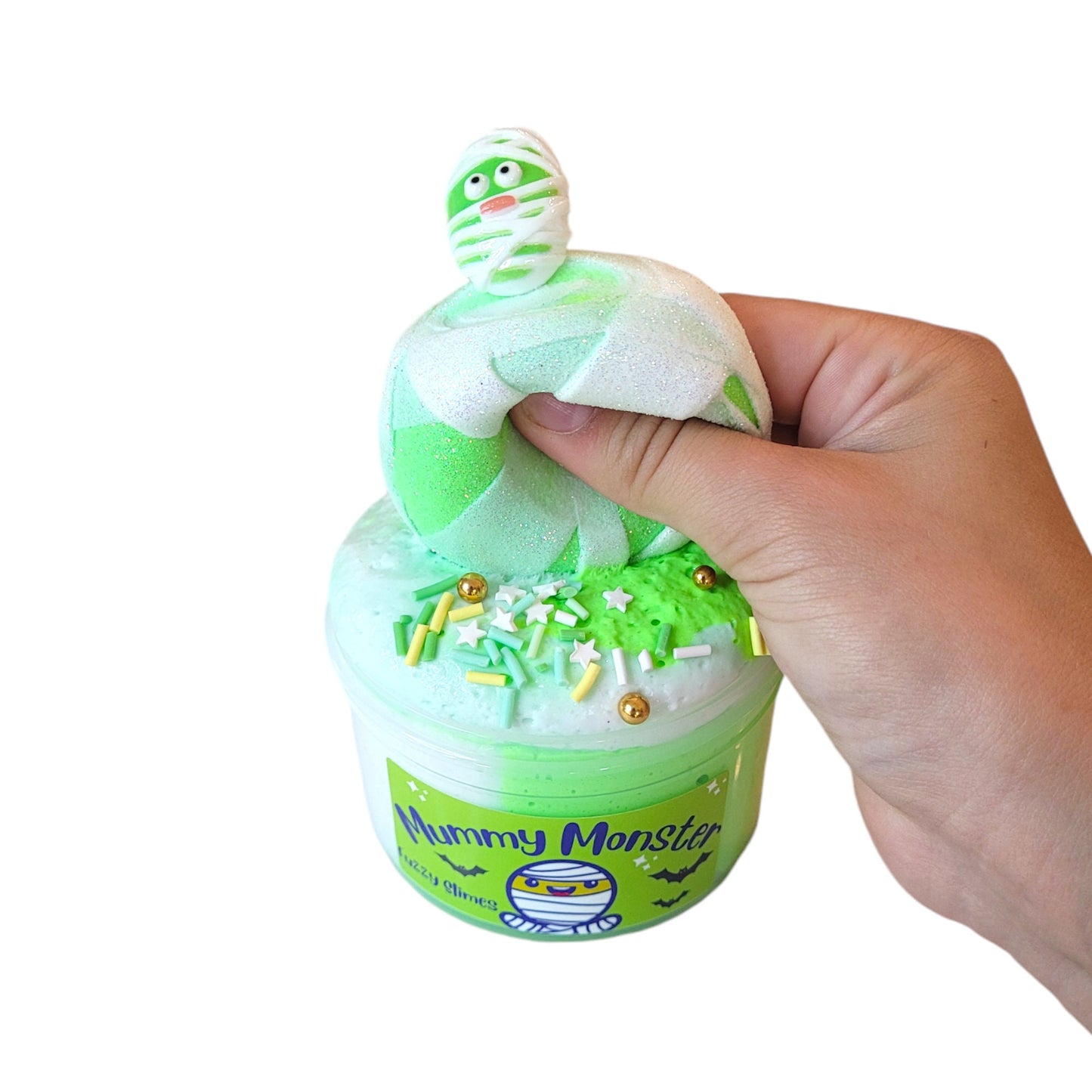 Mummy Monster snow butter diy clay slime, Fuzzy Slimes, green apple scented