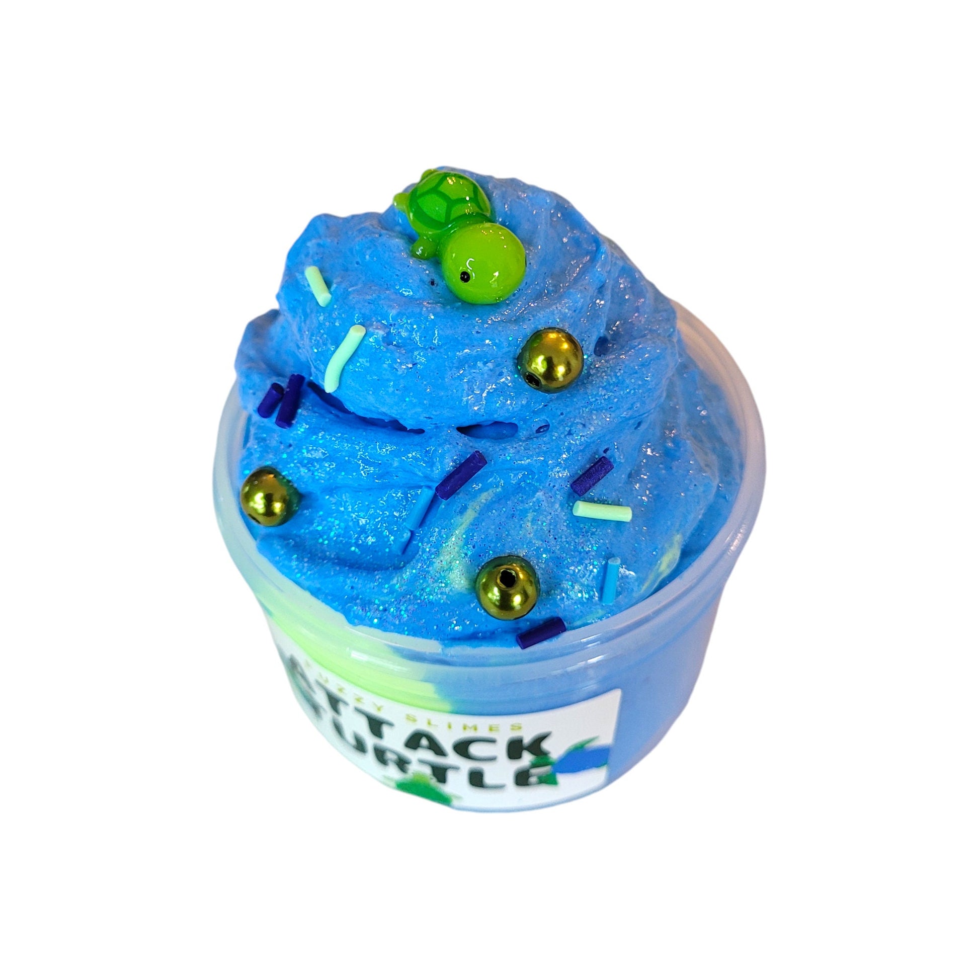 Attack Turtle snow butter slime, Fuzzy slimes, green apple/blue raspberry scent