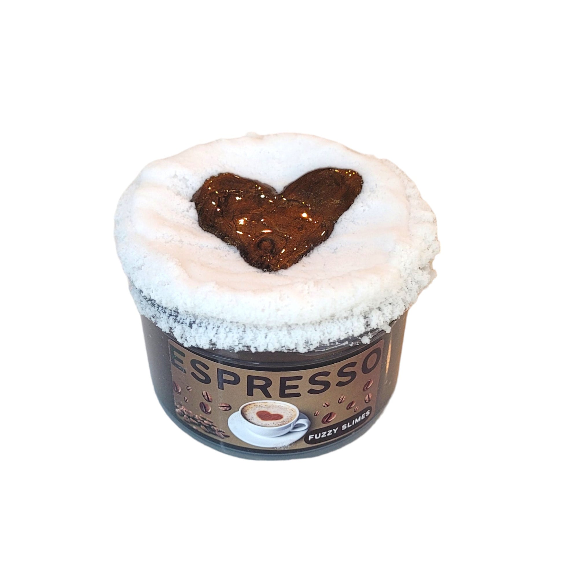 Espresso clear with cloud drizzle slime, Fuzzy slimes, coffee scent