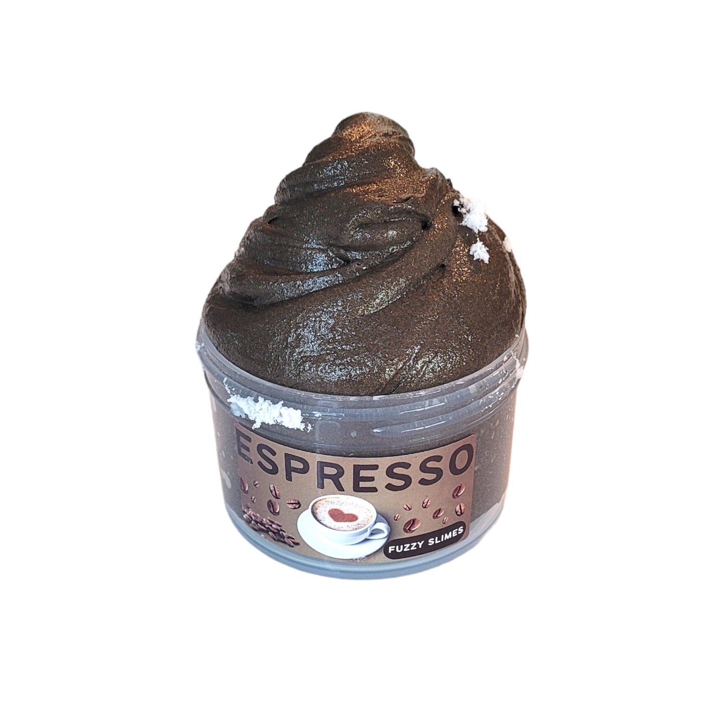 Espresso clear with cloud drizzle slime, Fuzzy slimes, coffee scent