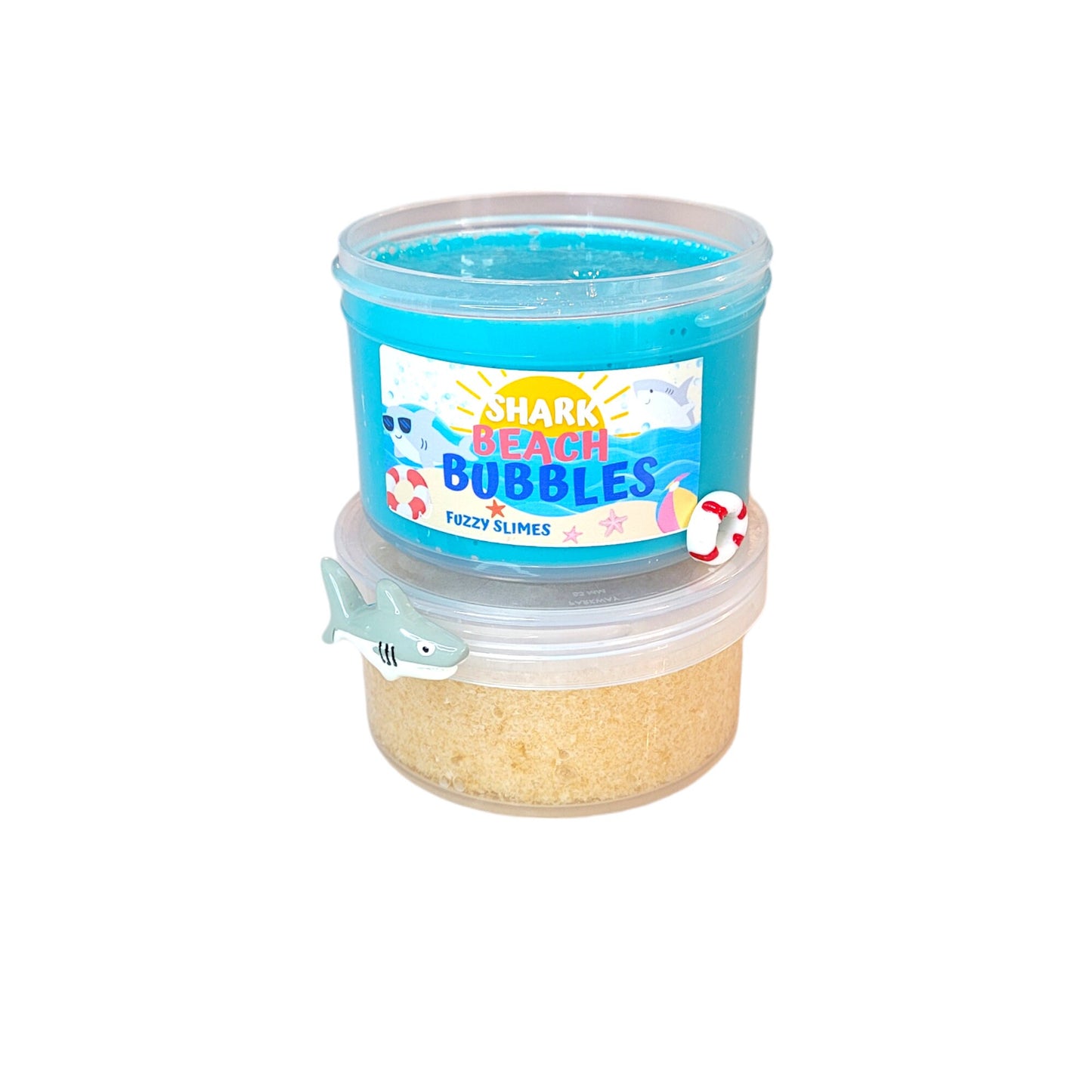 Shark Beach Bubbles thick and glossy, snow fizz slime, Fuzzy Slimes, coconut lime scented