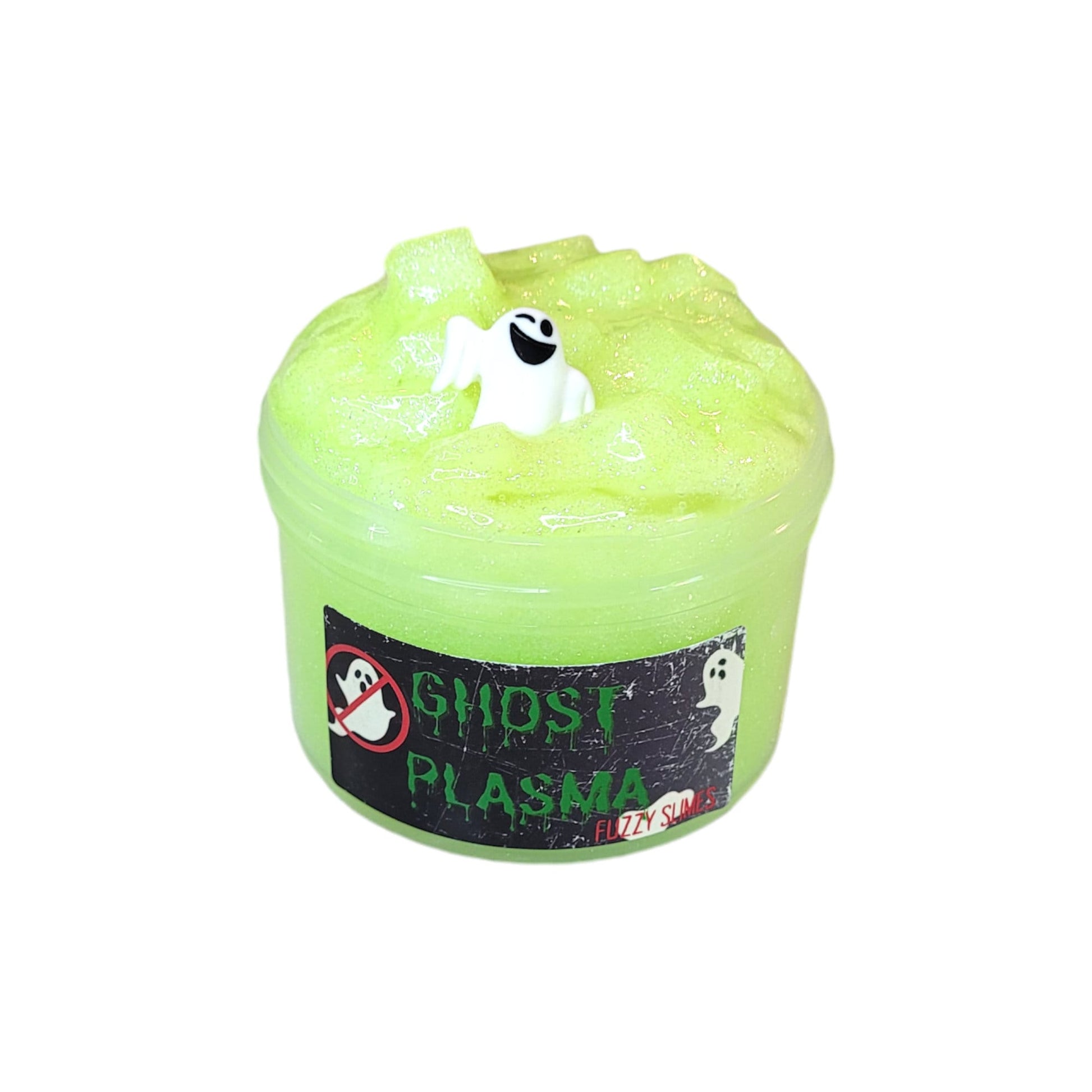 ghost plasma jelly cube slime, Fuzzy Slimes, green apple scented