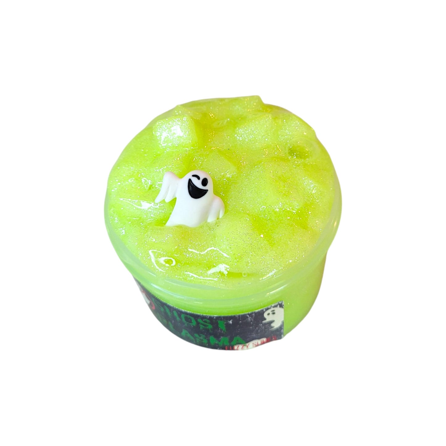 ghost plasma jelly cube slime, Fuzzy Slimes, green apple scented