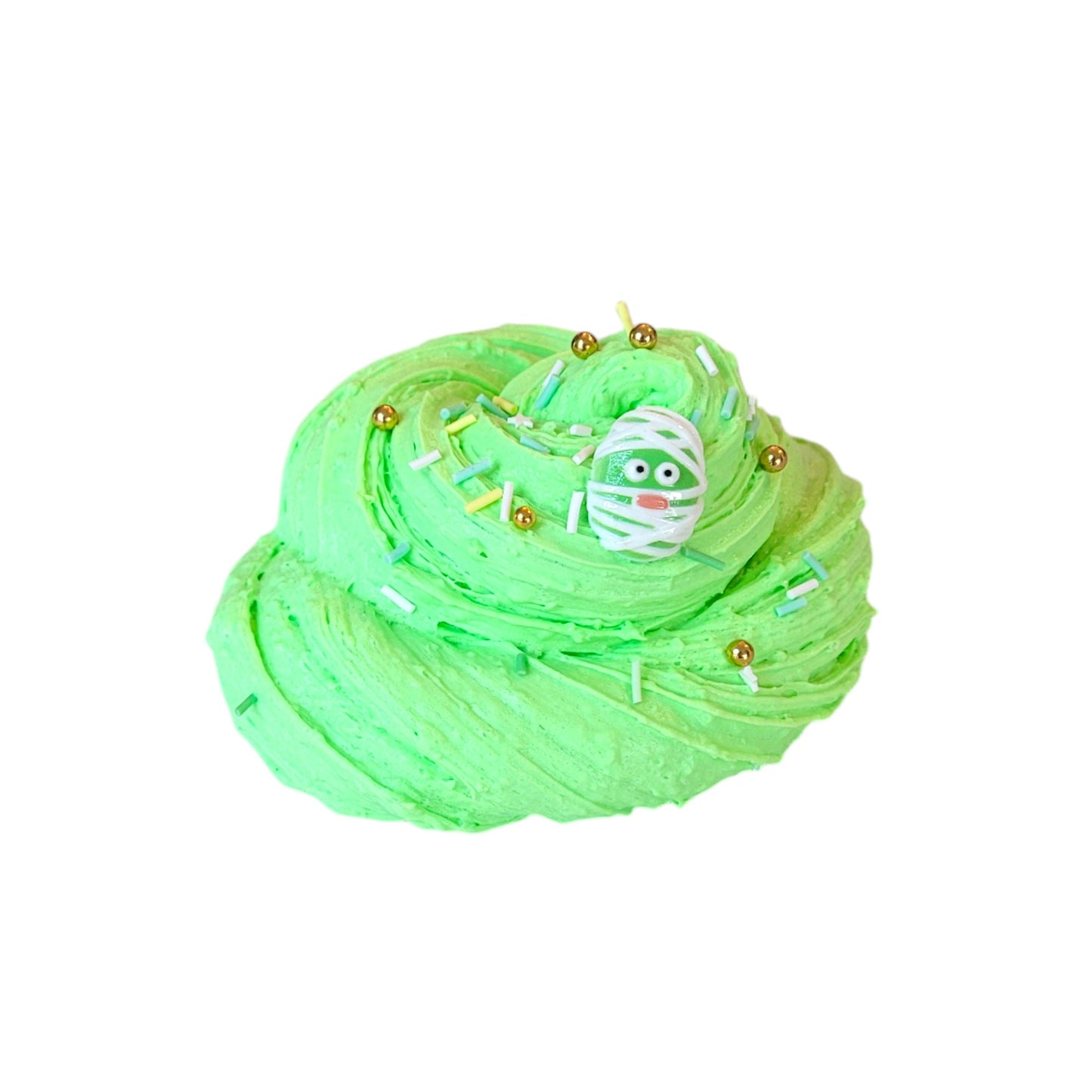 Mummy Monster snow butter diy clay slime, Fuzzy Slimes, green apple scented