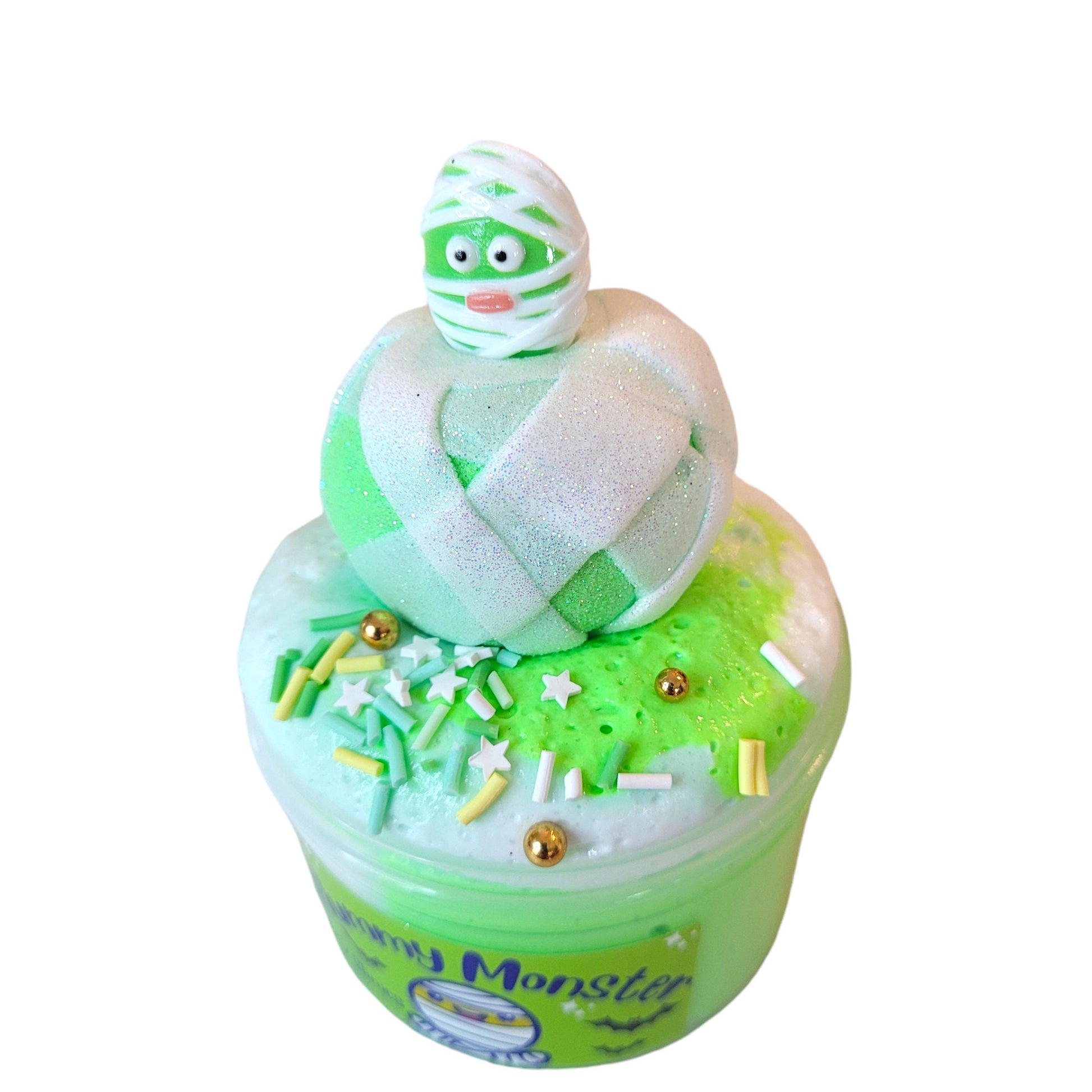 Mummy Monster snow butter diy clay slime, Fuzzy Slimes, green apple scented