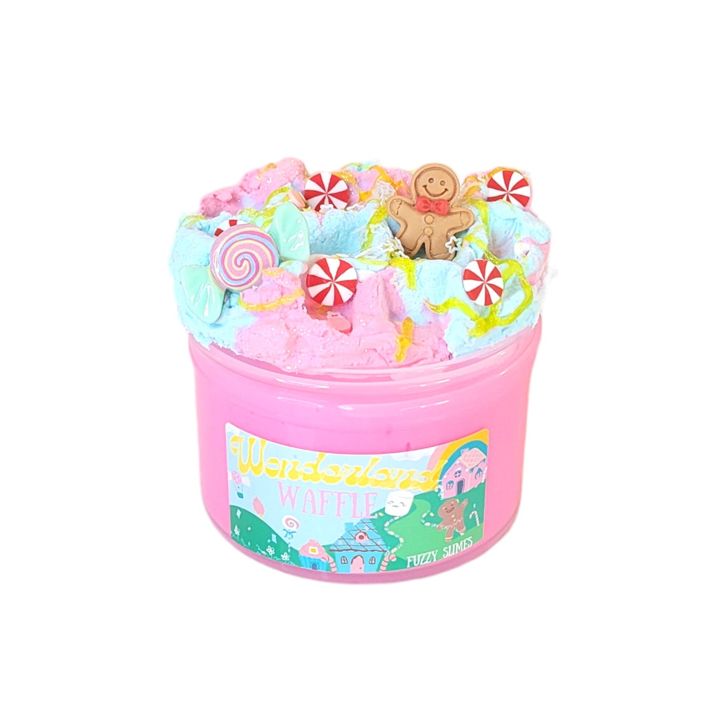 Wonderland waffle, thick and glossy diy clay slime with drizzle, Fuzzy Slimes, cotton candy scent