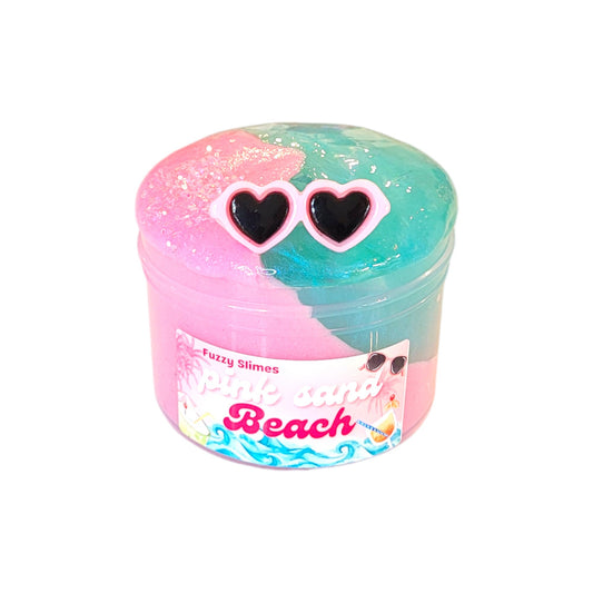 Pink Sand Beach clear and sand slime, Fuzzy Slimes, pink lemonade scent