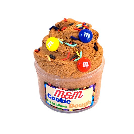 M&M cookie dough memory dough slime, fuzzy slimes, cookie and chocolate scent