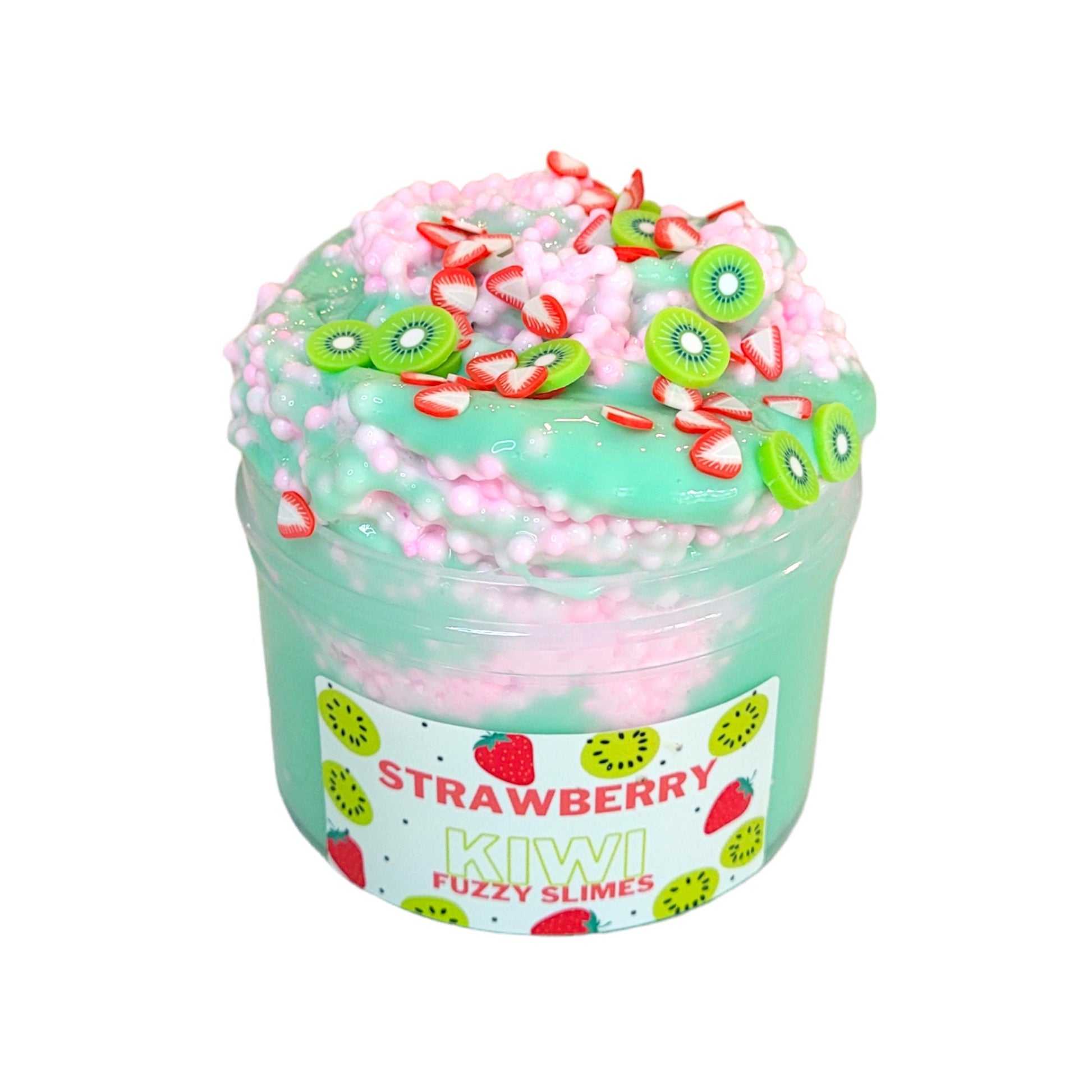 Strawberry kiwi slime ~ thick and glossy, floam drizzle, fimos ~fuzzy slimes~ Strawberry kiwi scent