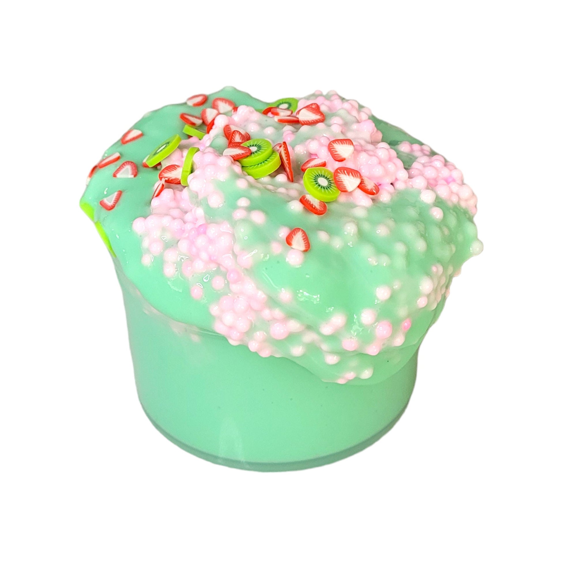 Strawberry kiwi slime ~ thick and glossy, floam drizzle, fimos ~fuzzy slimes~ Strawberry kiwi scent